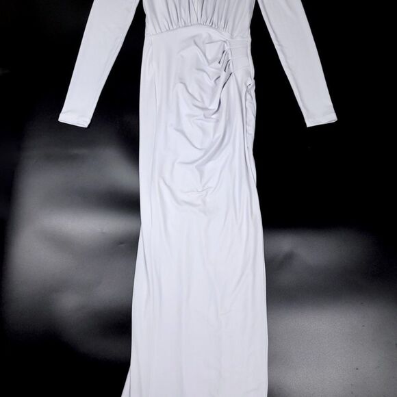 NOOKIE Farrah Long Sleeve Ruched Padded Shoulder Gown Womens Small in White - Picture 5 of 9